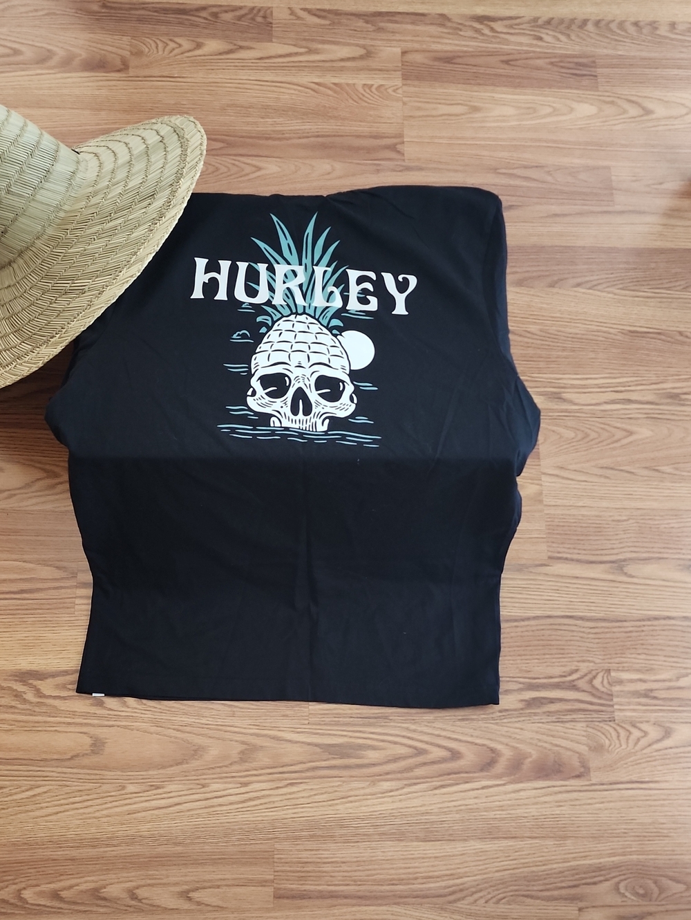 Hurley Black Tank Top with Teal Pineapple Skull Graphic